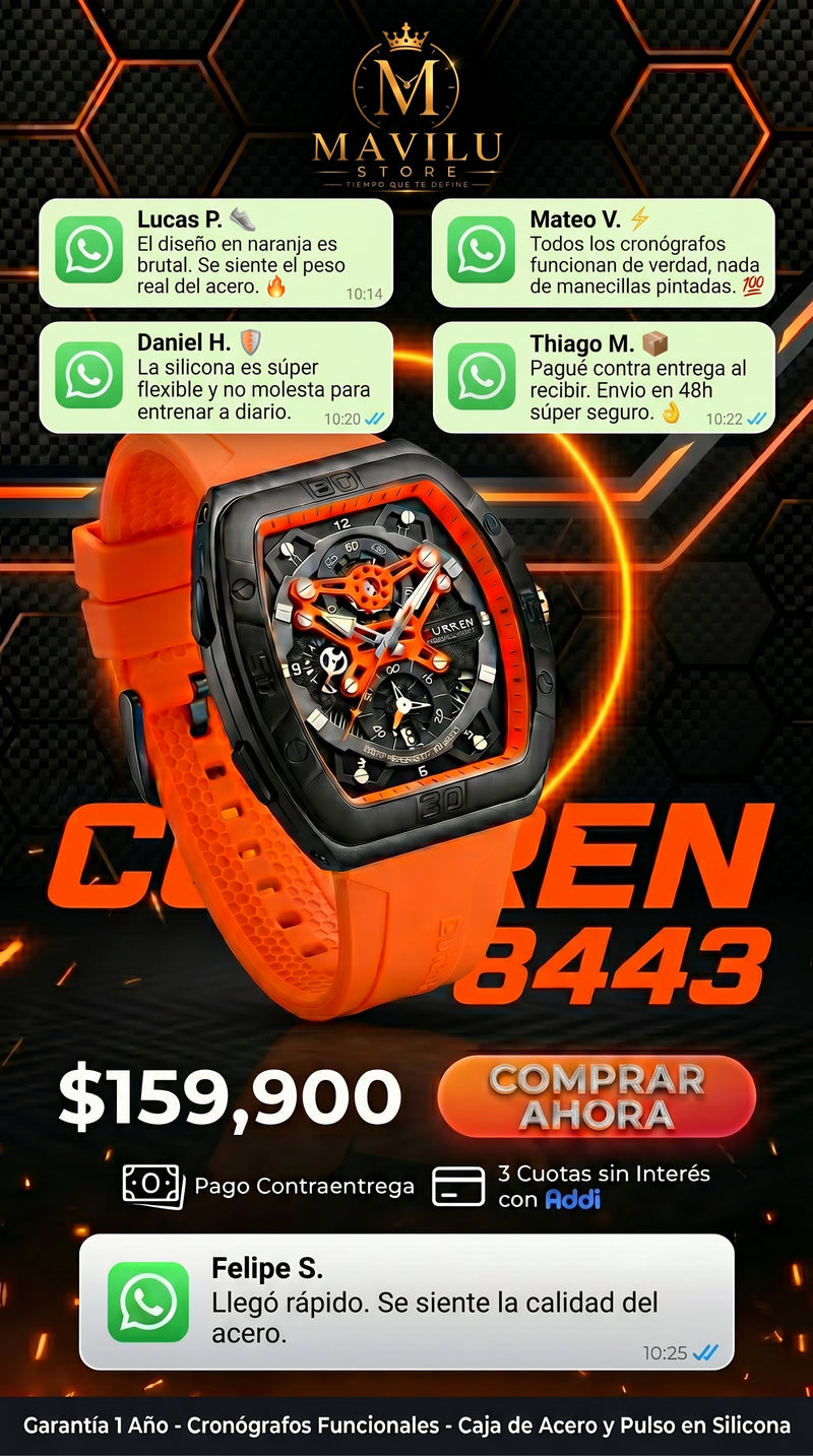 Detalles Reloj Curren 8443 Deportivo de Lujo